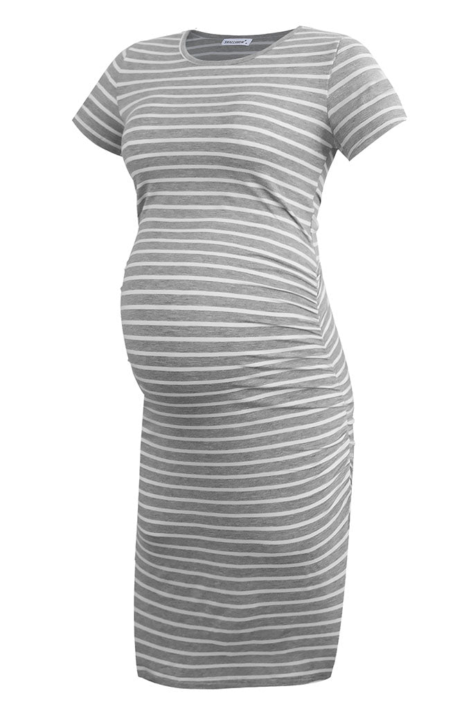 smallshow Short Sleeve Striped Maternity Dress