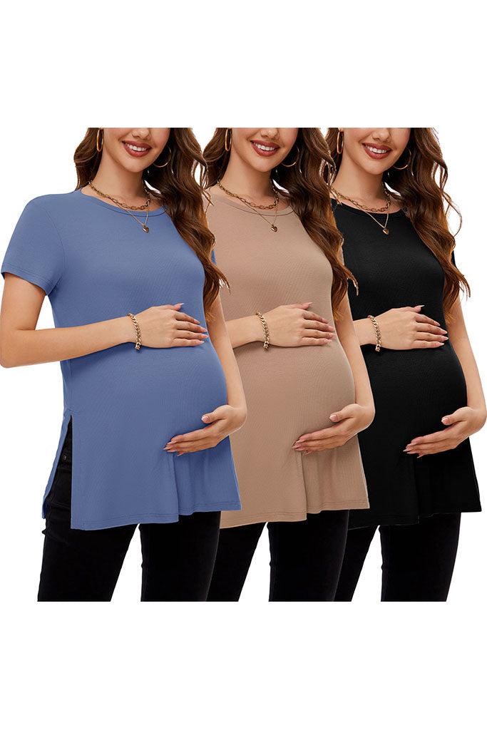 Smallshow Smallshow Split Hem Ribbed Maternity Shirts