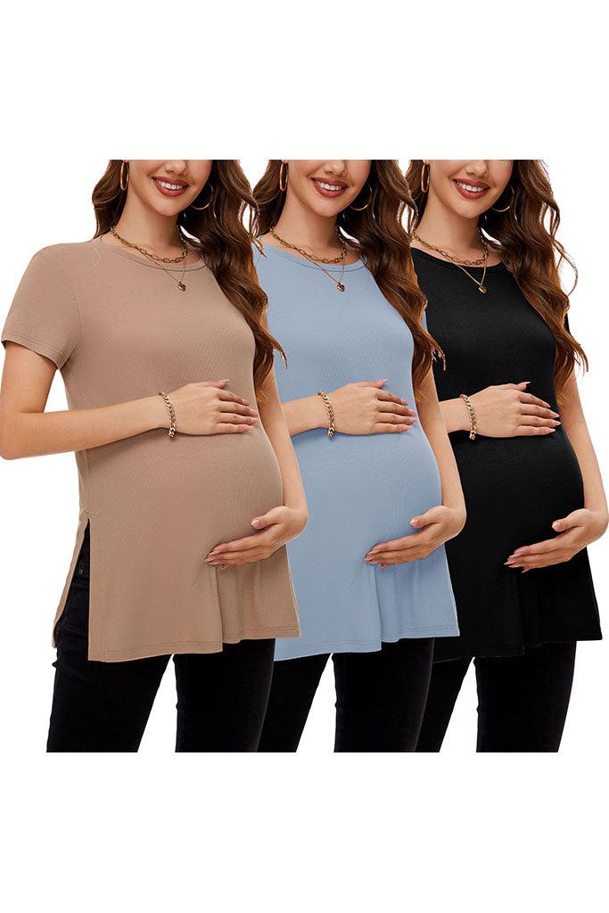 Smallshow Smallshow Split Hem Ribbed Maternity Shirts