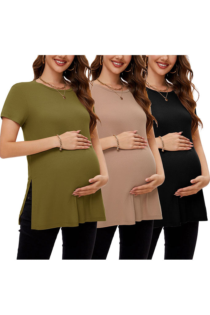 Smallshow Smallshow Split Hem Ribbed Maternity Shirts