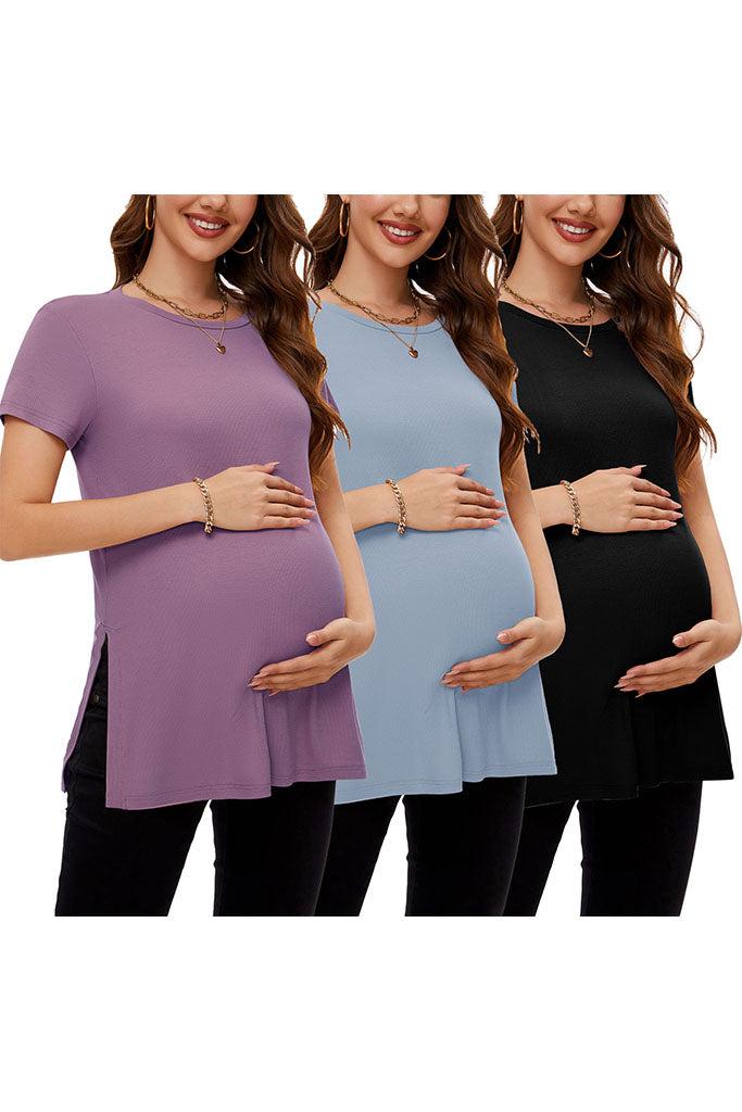 smallshow Smallshow Split Hem Ribbed Maternity Shirts