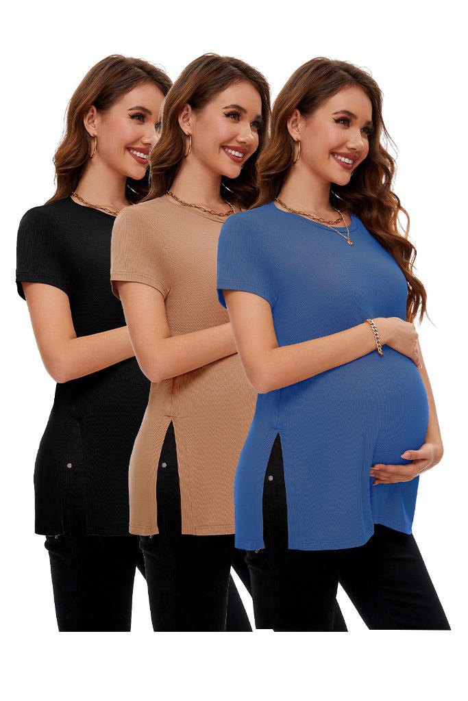 smallshow Split Hem Ribbed Maternity Tops 3-Pack