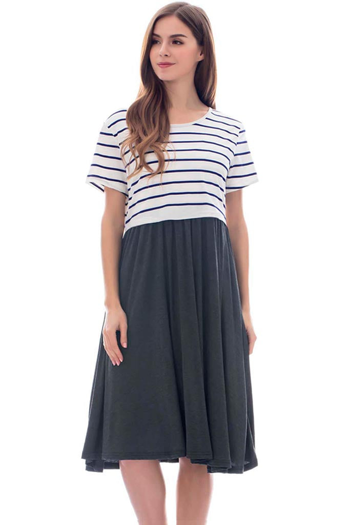 Smallshow Striped Casual Nursing Dress