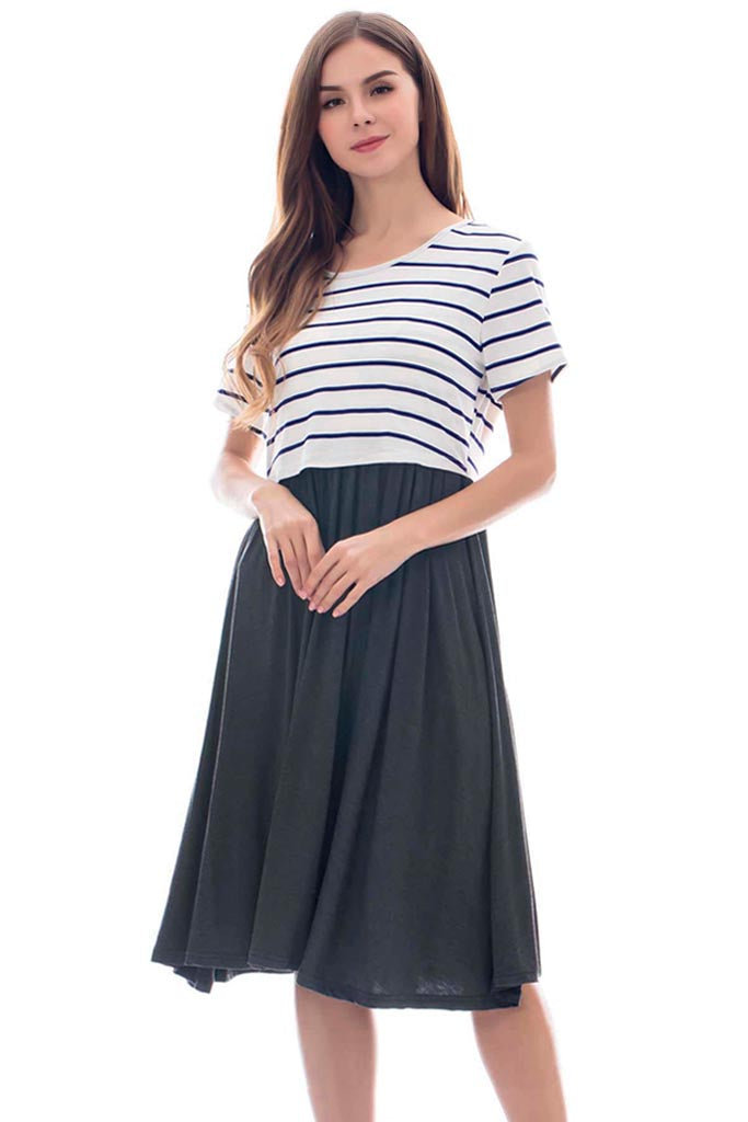 Smallshow Striped Casual Nursing Dress