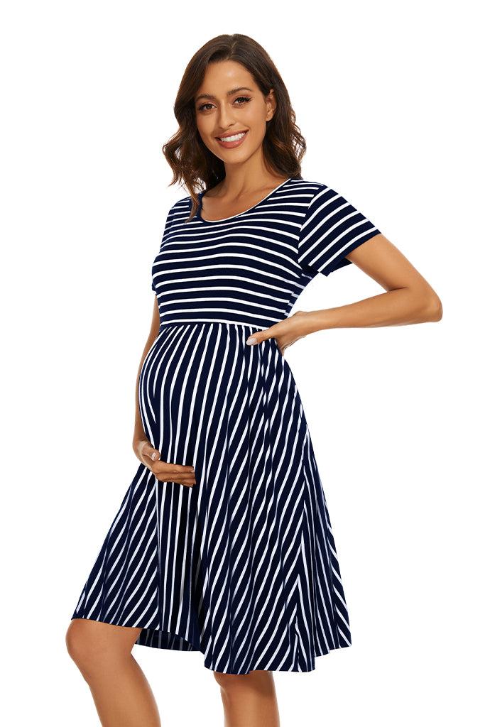 Smallshow Striped Maternity Midi Dress