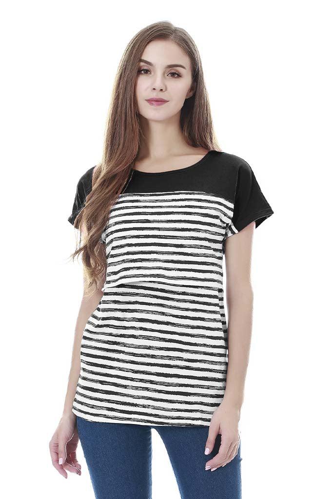 Smallshow Striped Short Sleeve Nursing T-Shirt