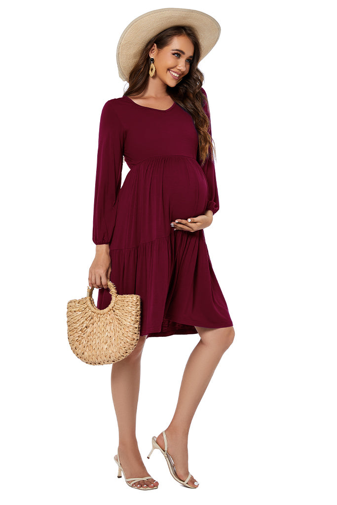 smallshow Tiered Long Sleeve Maternity Dress
