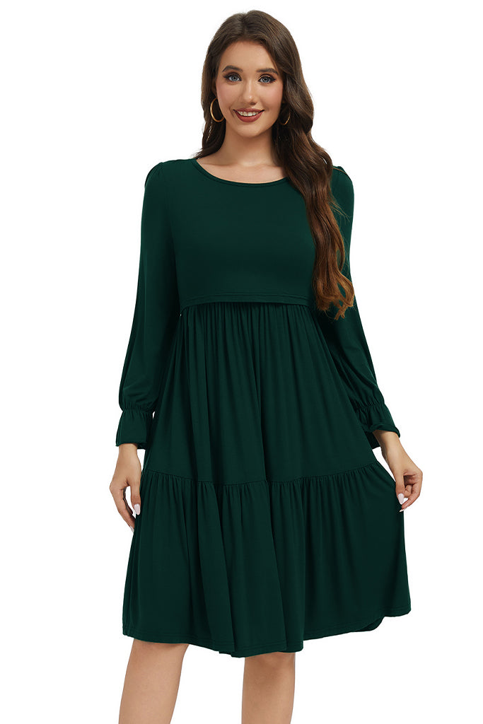 Smallshow Tiered Long Sleeve Nursing Dress