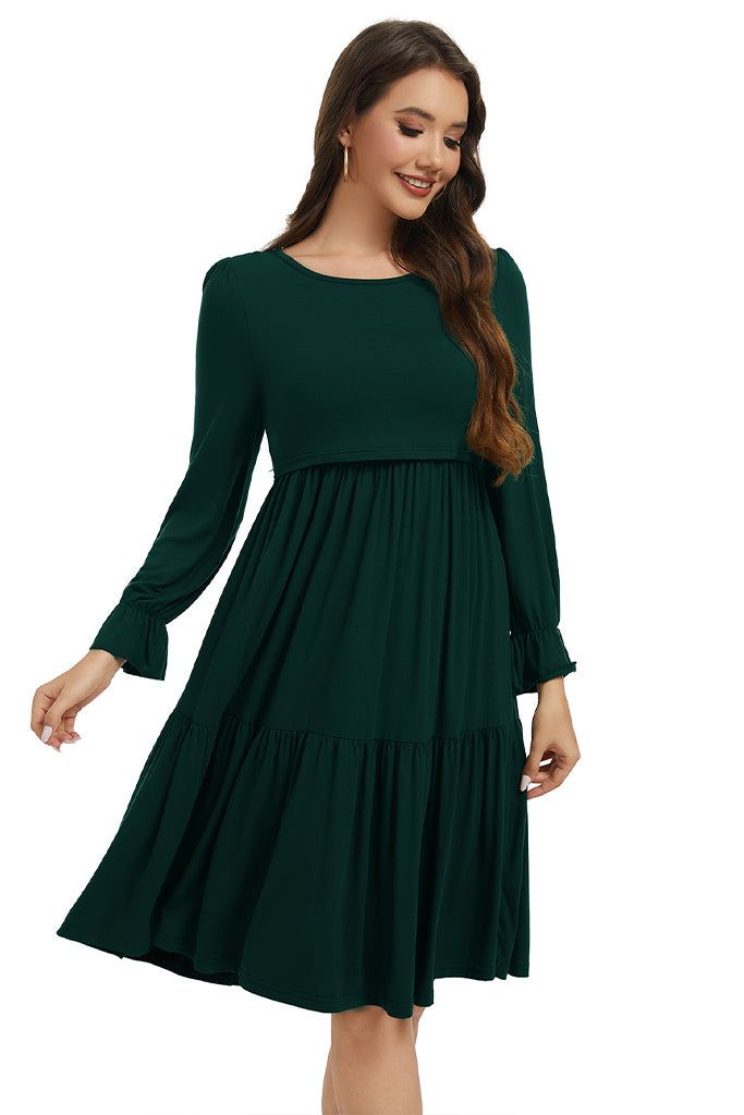 Smallshow Tiered Long Sleeve Nursing Dress