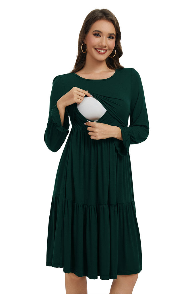smallshow Tiered Long Sleeve Nursing Dress