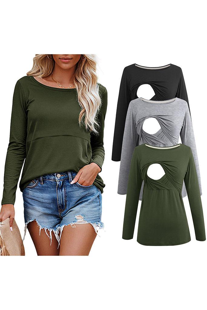 Smallshow UILGO Long Sleeve Nursing Tops 3-Pack