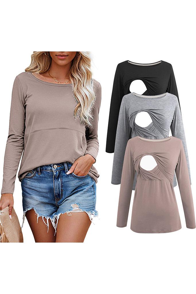 Smallshow UILGO Long Sleeve Nursing Tops 3-Pack
