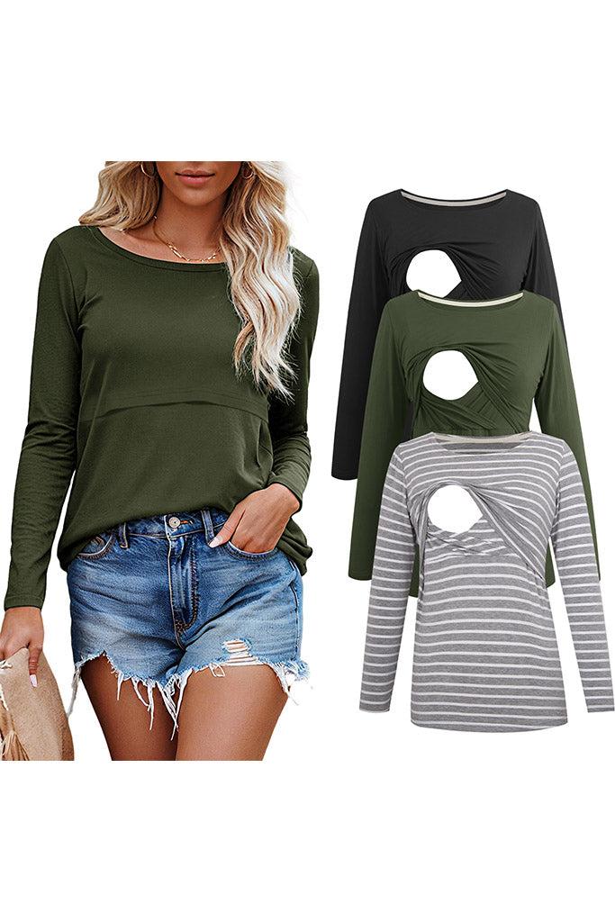 smallshow UILGO Long Sleeve Nursing Tops 3-Pack