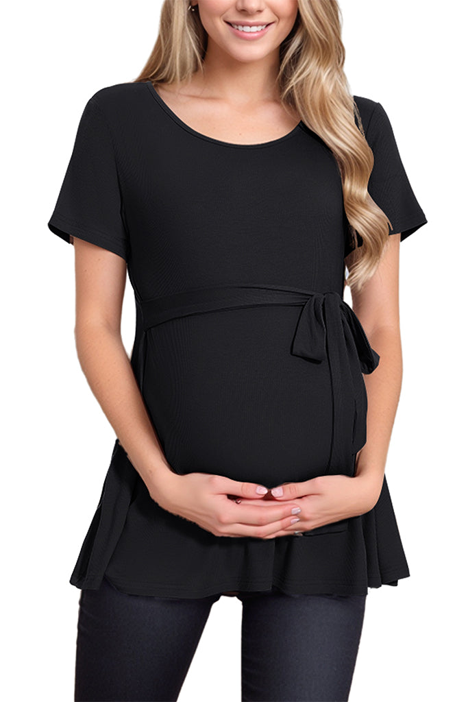 Smallshow UILGO Ribbed Tie Front Maternity Top