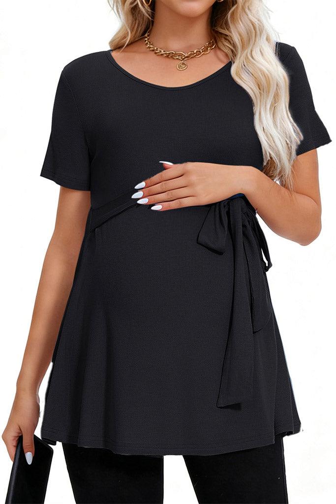Smallshow UILGO Ribbed Tie Front Maternity Top