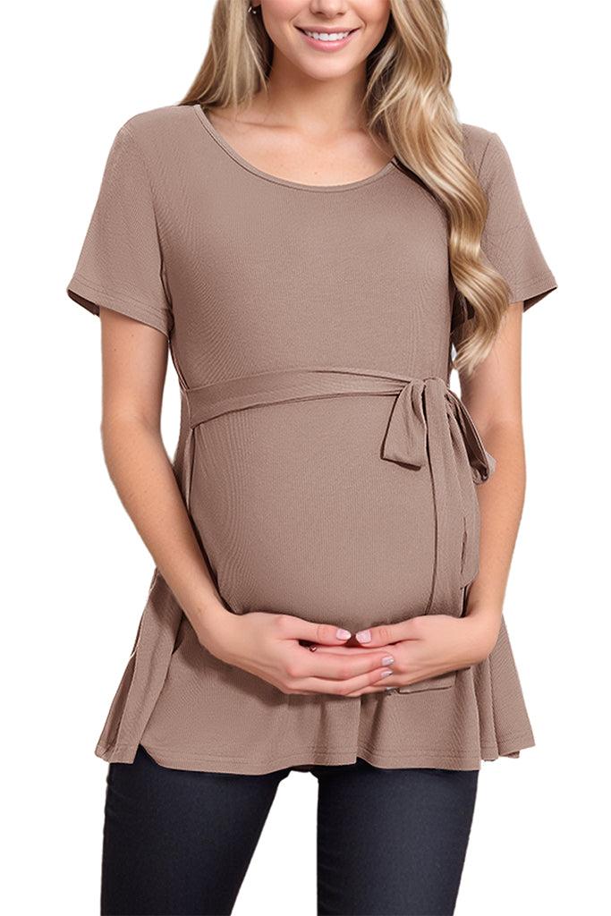 Smallshow UILGO Ribbed Tie Front Maternity Top
