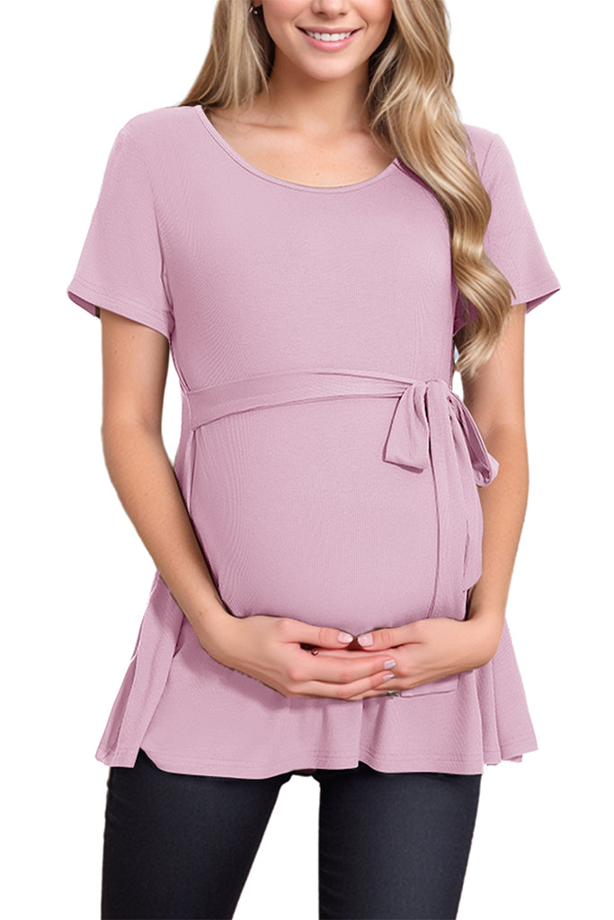smallshow UILGO Ribbed Tie Front Maternity Top