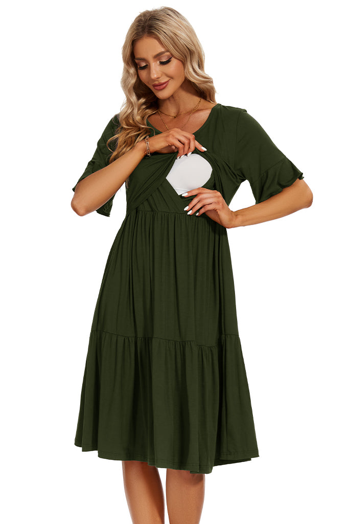 Smallshow UILGO Ruffle Maternity Nursing Dress