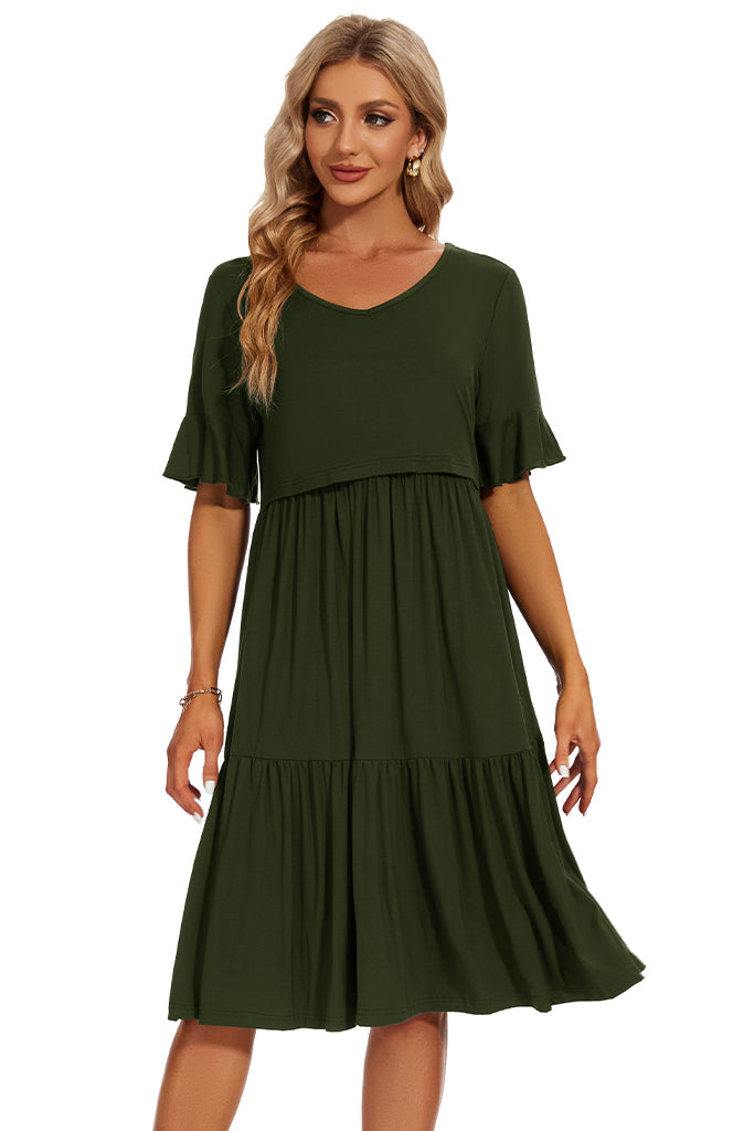 Smallshow UILGO Ruffle Maternity Nursing Dress