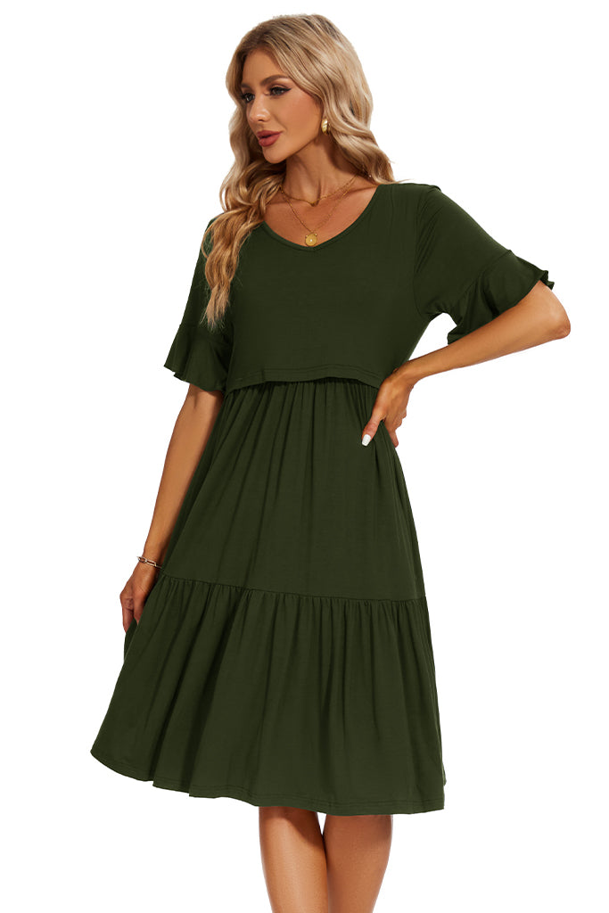 Smallshow UILGO Ruffle Maternity Nursing Dress