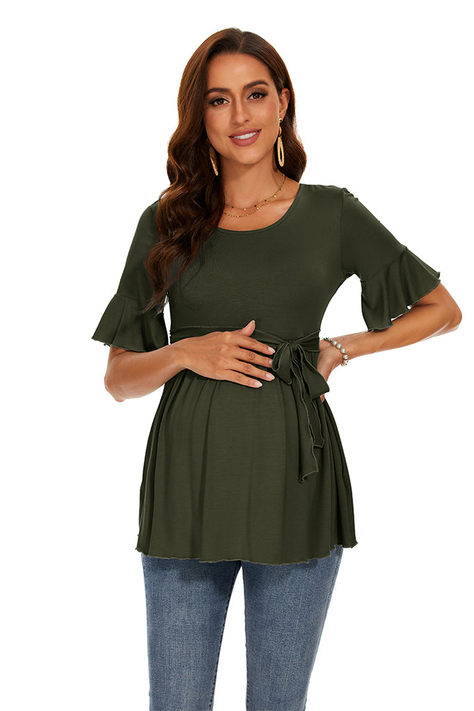 Smallshow UILGO Ruffle Tie Front Maternity Top