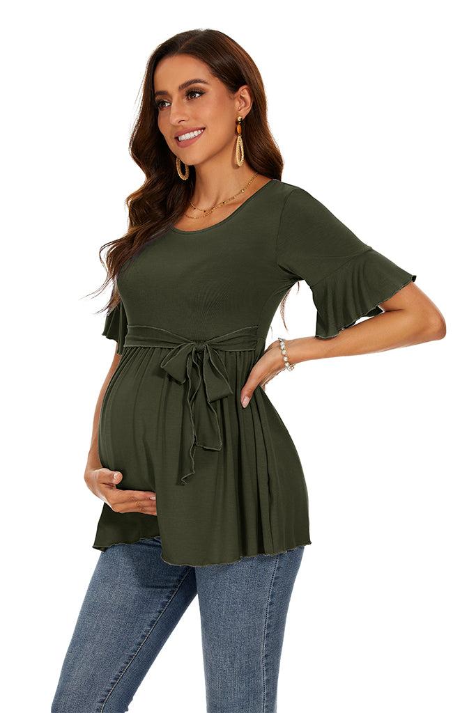 Smallshow UILGO Ruffle Tie Front Maternity Top