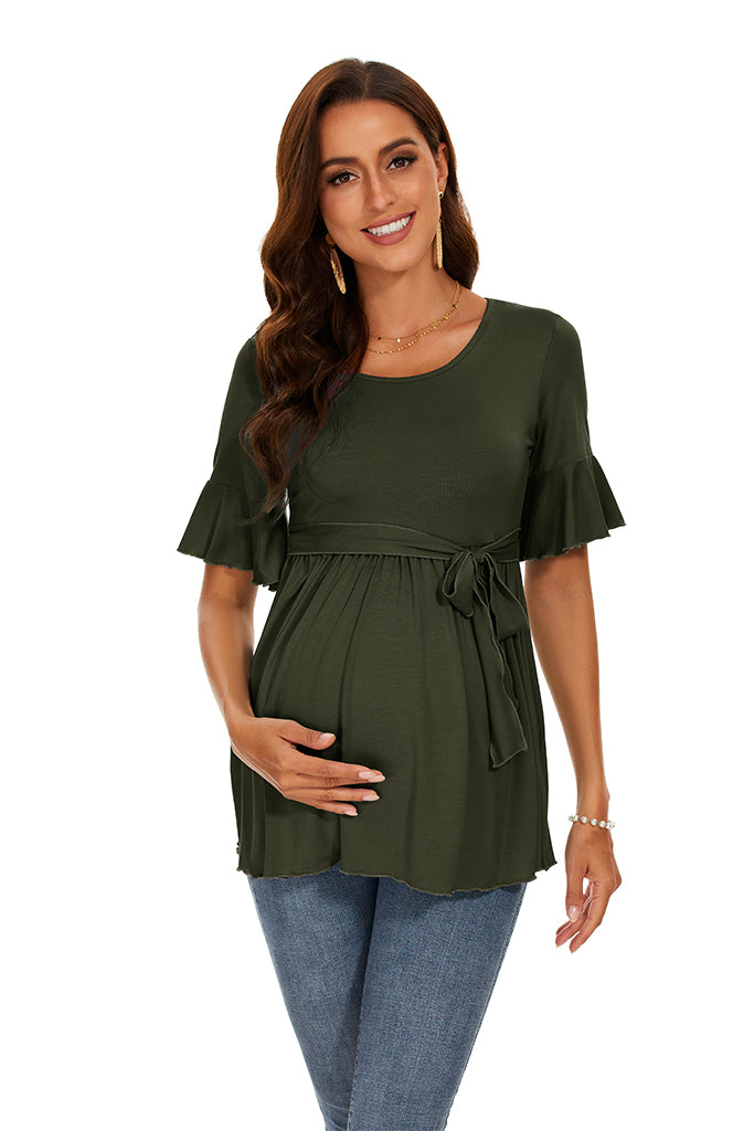 smallshow UILGO Ruffle Tie Front Maternity Top