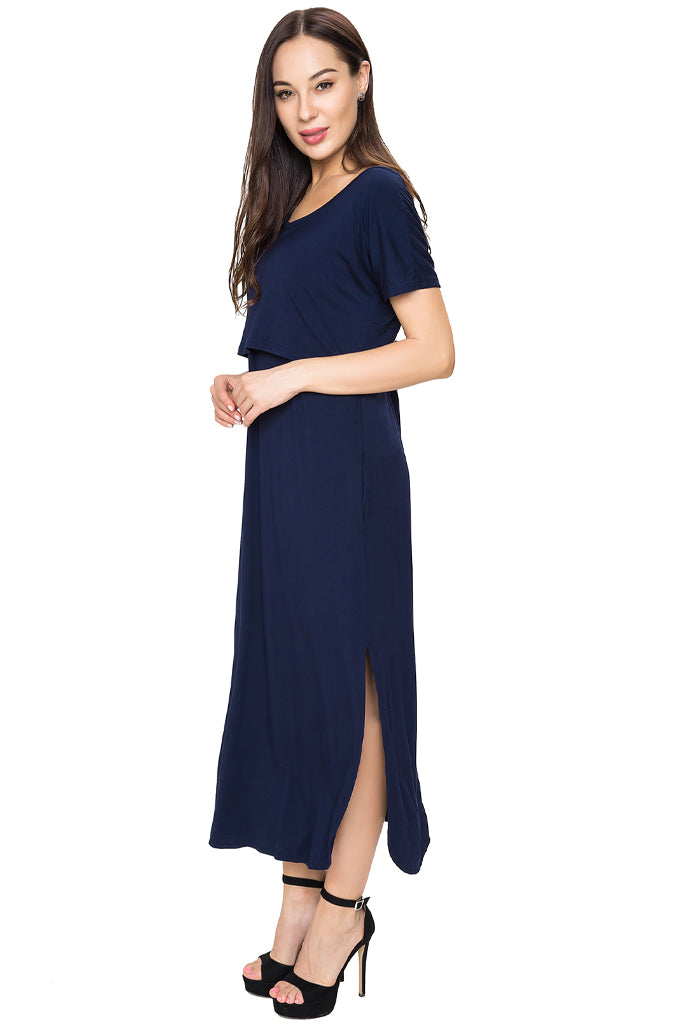 Smallshow UILGO Short Sleeve Maxi Nursing Dress