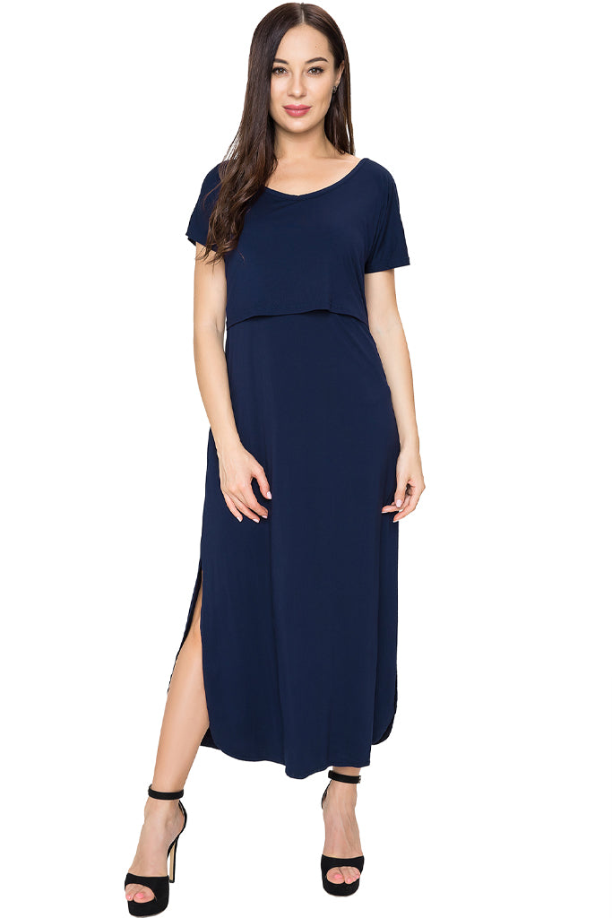 smallshow UILGO Short Sleeve Maxi Nursing Dress
