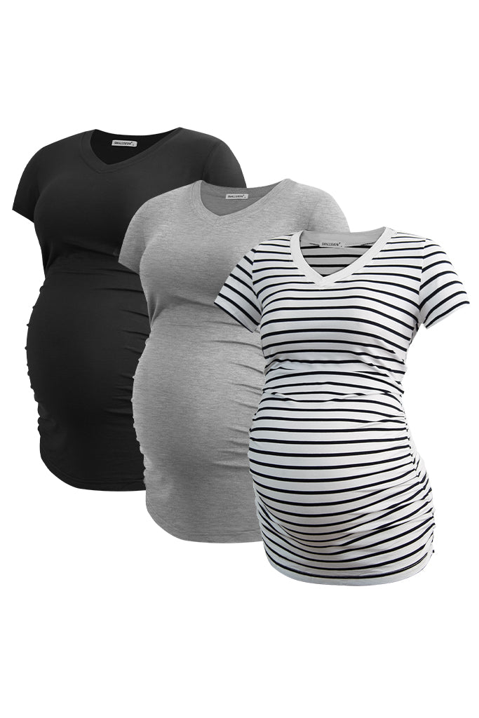Smallshow UILGO V Neck Maternity T-Shirts 3-Pack