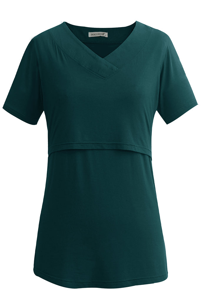 Smallshow V Neck Short Sleeve Nursing Shirt