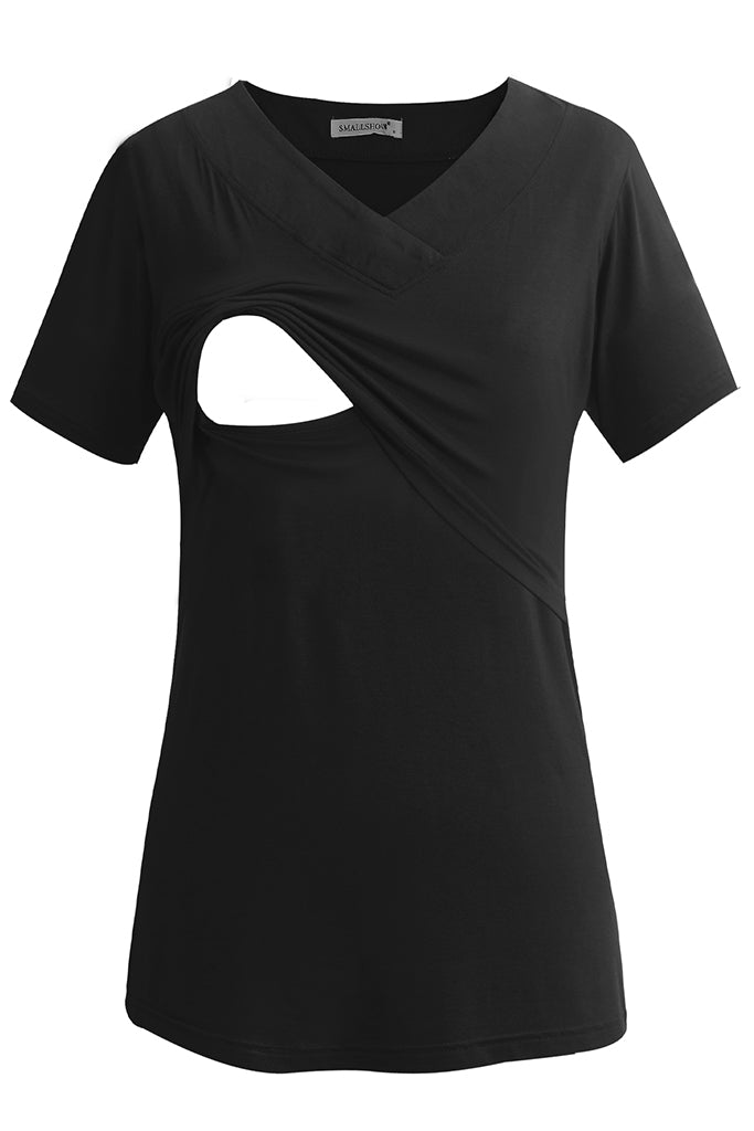 Smallshow V Neck Short Sleeve Nursing Shirt