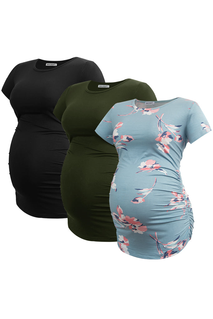 Smallshow Summer Short Sleeve Maternity Tops 3-Pack