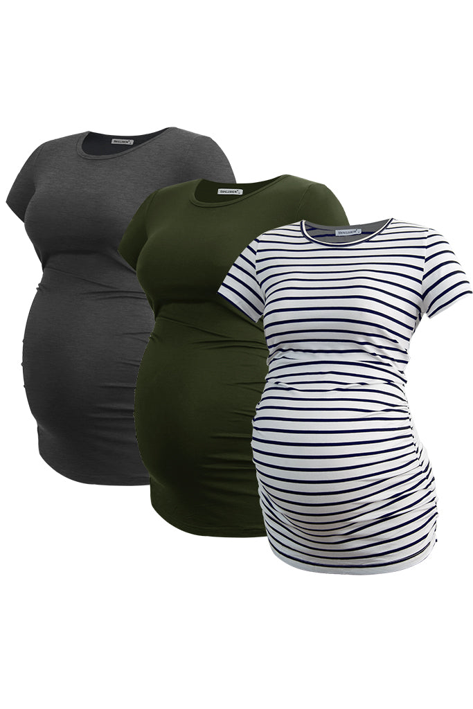 smallshow Summer Short Sleeve Maternity Tops 3-Pack