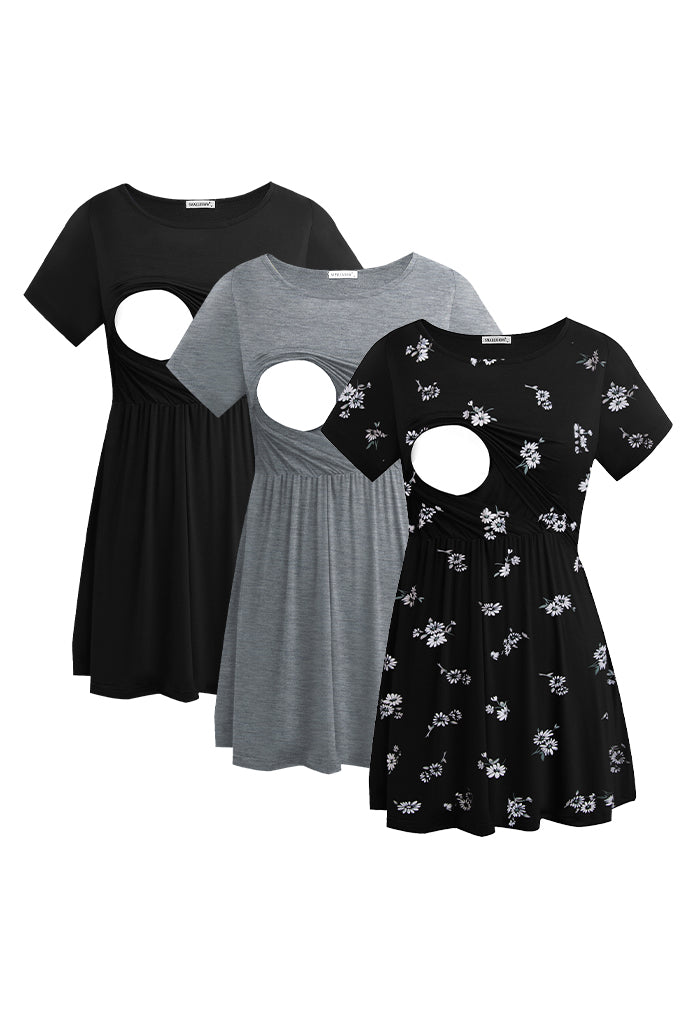 smallshow UILGO Draped Front Maternity Nursing Tops 3-Pack