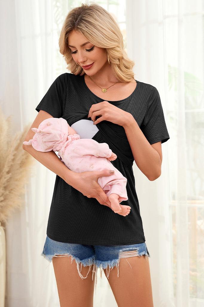 Smallshow UILGO Ribbed Short Sleeve Breastfeeding Shirts 4-Pack