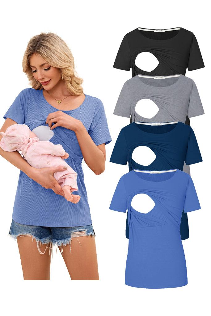 smallshow UILGO Ribbed Short Sleeve Breastfeeding Shirts 4-Pack
