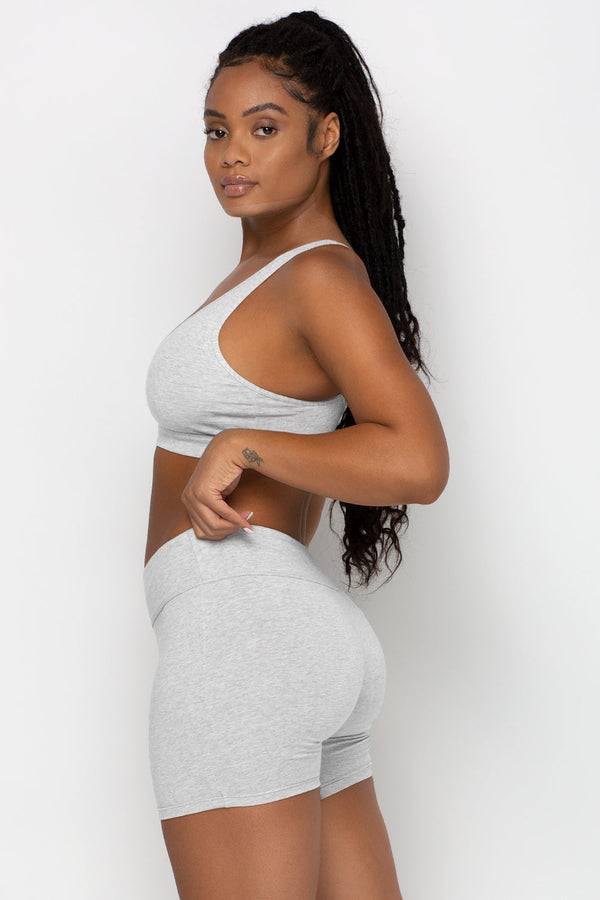 Smart & Sexy Comfort Cotton High-Waisted Biker Shorts | Light Grey Heather Cotton