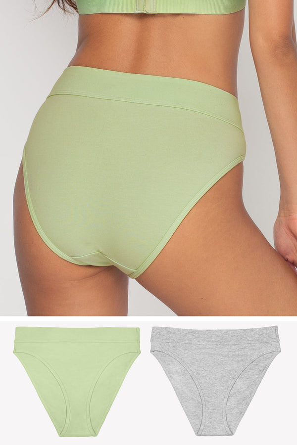 smart & sexy Comfort Cotton High-Waisted  Brief  Panty 2 Pack | Glass Green/Heather Grey