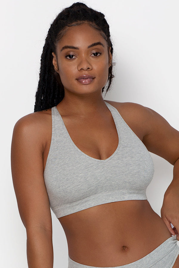 Smart & Sexy Comfort Cotton Plunge Bralette 2 Pack | Light Grey Heather Cotton/Black Hue Cotton