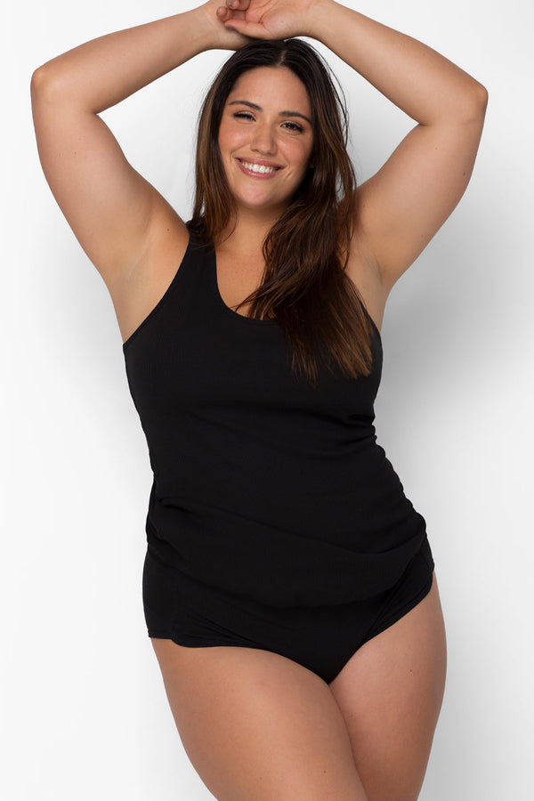 smart & sexy Comfort Cotton Rib Tank Top & Shorts Sleep Set | Black Hue Cotton