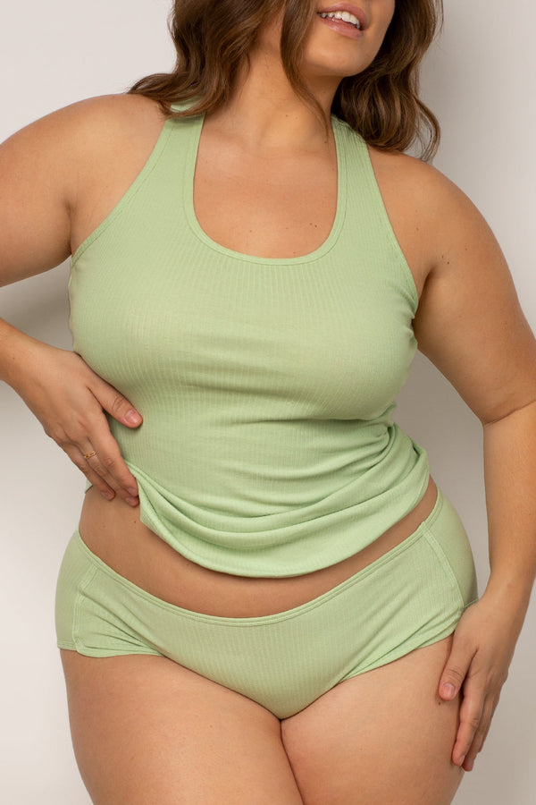 smart & sexy Comfort Cotton Rib Tank Top & Shorts Sleep Set | Glass Green