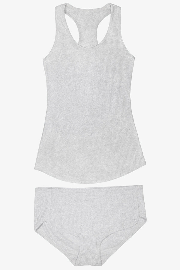 Smart & Sexy Comfort Cotton Rib Tank Top & Shorts Sleep Set | Light Grey Heather Cotton