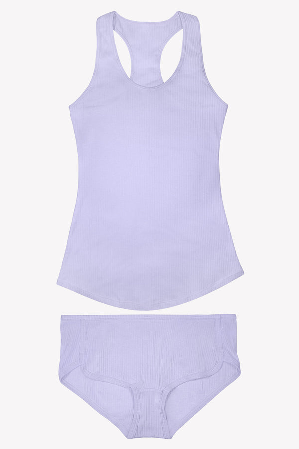 Smart & Sexy Comfort Cotton Rib Tank Top & Shorts Sleep Set | Lilac Iris Cotton