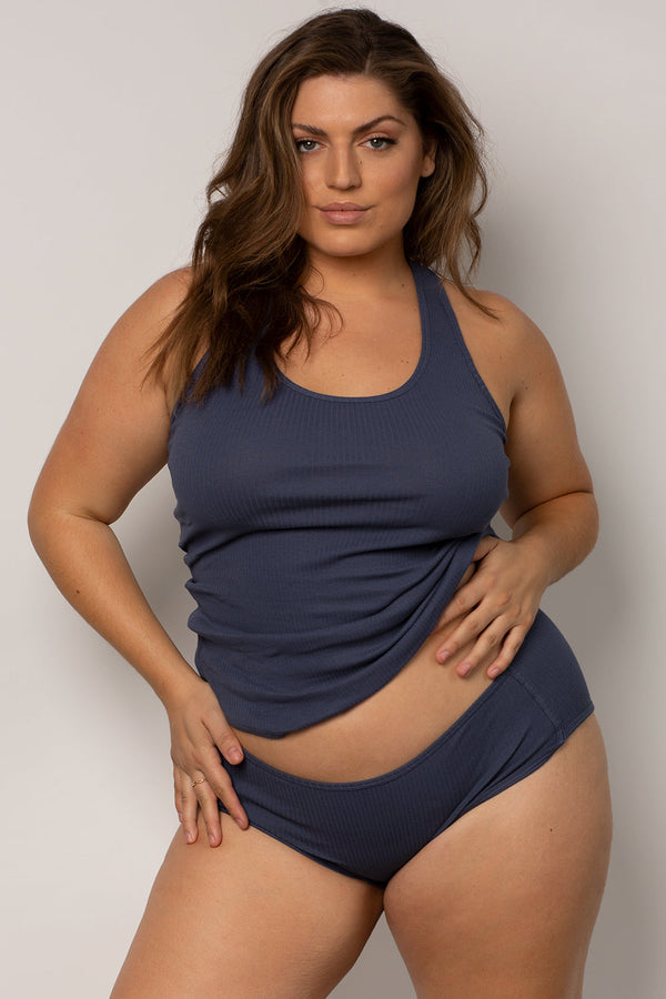 Smart & Sexy Comfort Cotton Rib Tank Top & Shorts Sleep Set | Navy Highlight