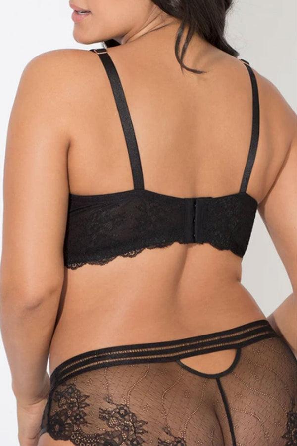 Smart & Sexy Curvy Light Lined Lace-Up Bra | Rich Black Lace