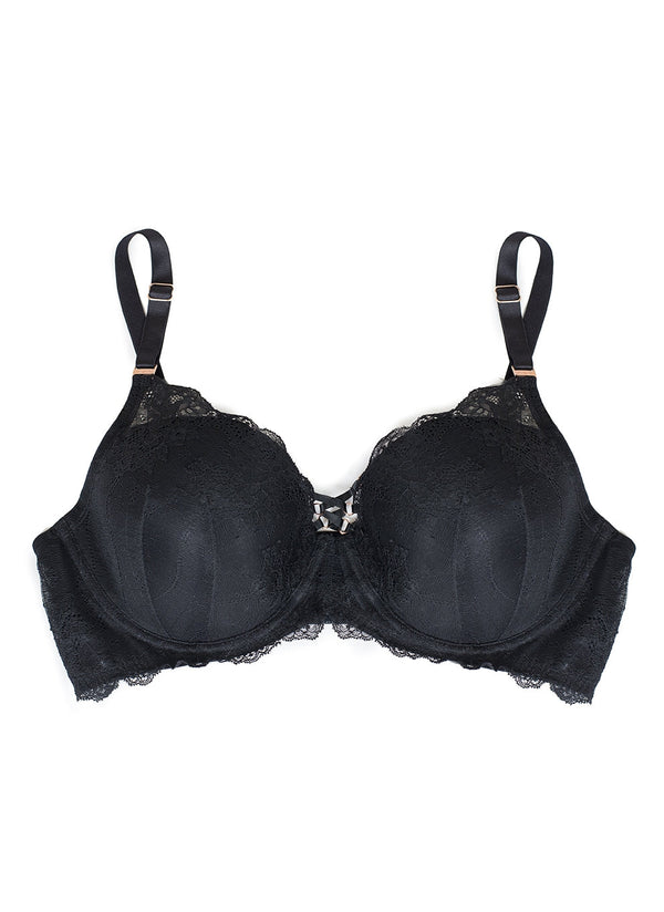 Smart & Sexy Curvy Light Lined Lace-Up Bra | Rich Black Lace