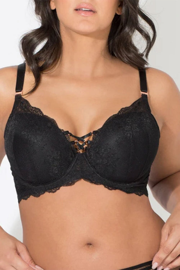 smart & sexy Curvy Light Lined Lace-Up Bra | Rich Black Lace