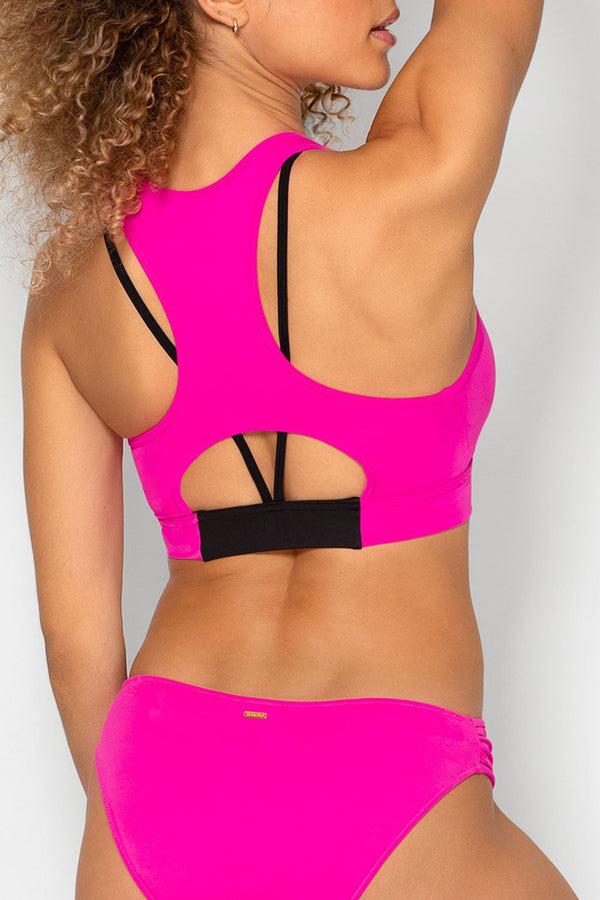 Smart & Sexy Cut-Out Racerback Bikini Top | Fuchsia Sizzle W/ Black Hue