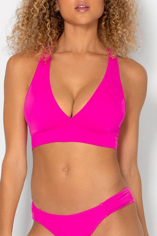 smart & sexy Cut-Out Racerback Bikini Top | Fuchsia Sizzle W/ Black Hue
